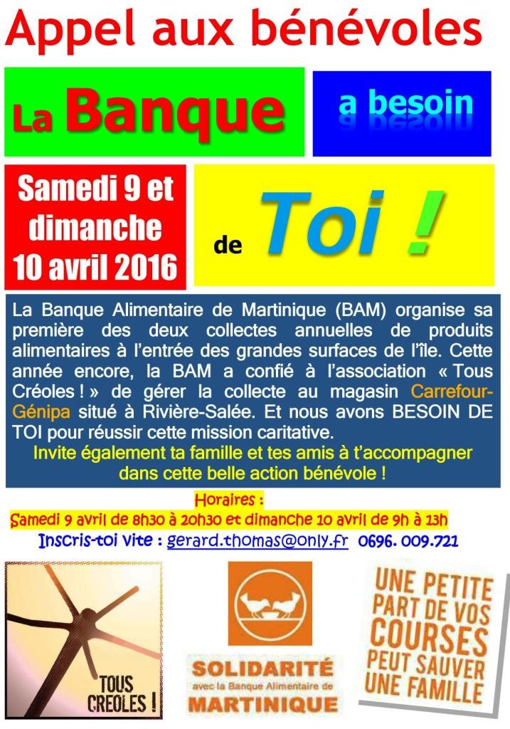 TOUS CREOLES BENEVOLES COLLECTE BAM 2016 2